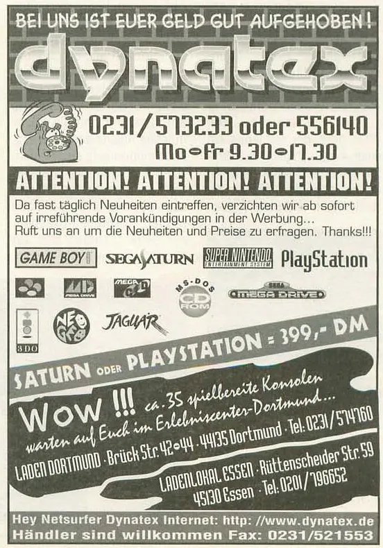 Dynatex-Werbeanzeige, Video Games 07 + 08/1996
