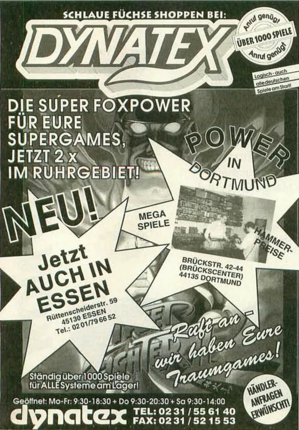 Dynatex-Werbeanzeige, Video Games 09 + 10 + 11 + 12/1993 + 01/1994