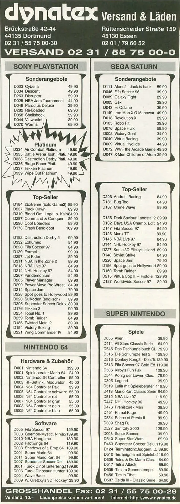 Dynatex-Werbeanzeige, Video Games 05/1997