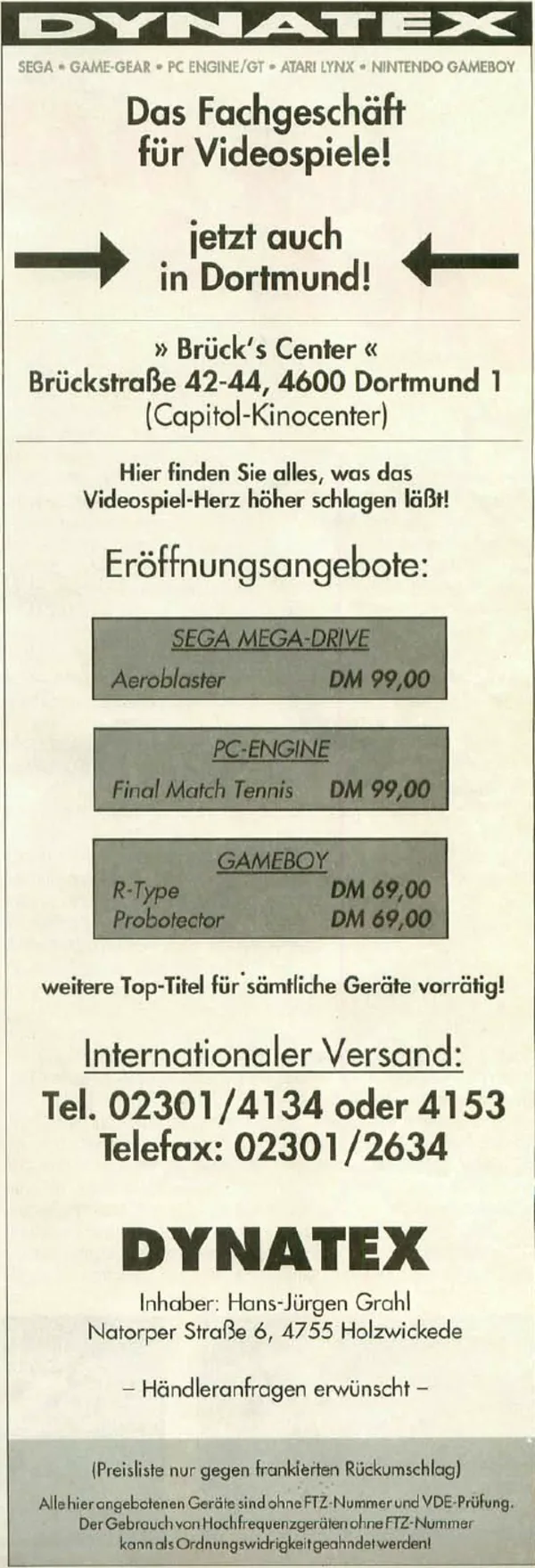 Dynatex-Werbeanzeige, Video Games 02/1991