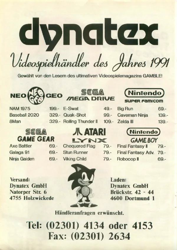 Dynatex-Werbeanzeige, Video Games 04/1991