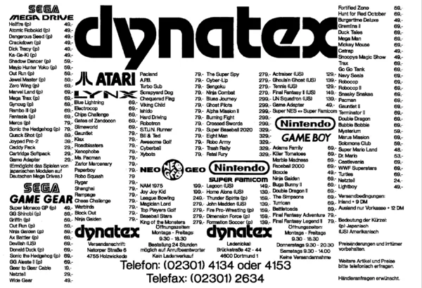 Dynatex-Werbeanzeige, Video Games 01/1992