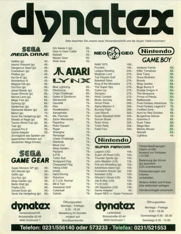 Dynatex-Werbeanzeige, Video Games 02/1992