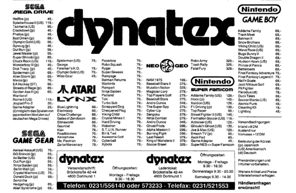 Dynatex-Werbeanzeige, Video Games 09/1992