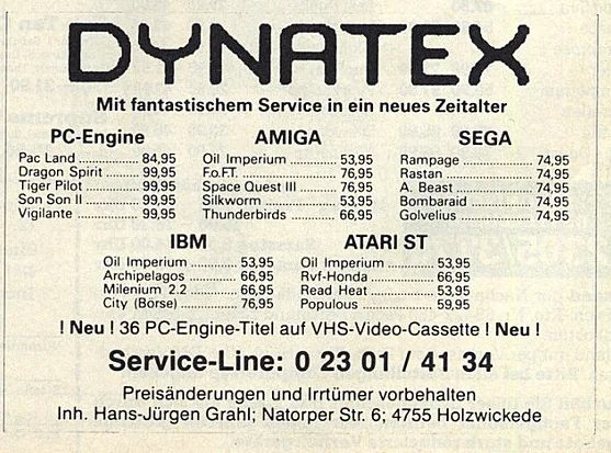 Dynatex-Werbeanzeige, Power Play 10/1989
