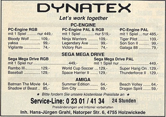 Dynatex-Werbeanzeige, Power Play 12/1989 und 01/1990